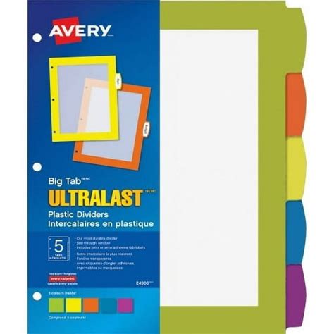Avery Ultralast Big Tab Plastic Dividers 5 Tab Set Multicolor With