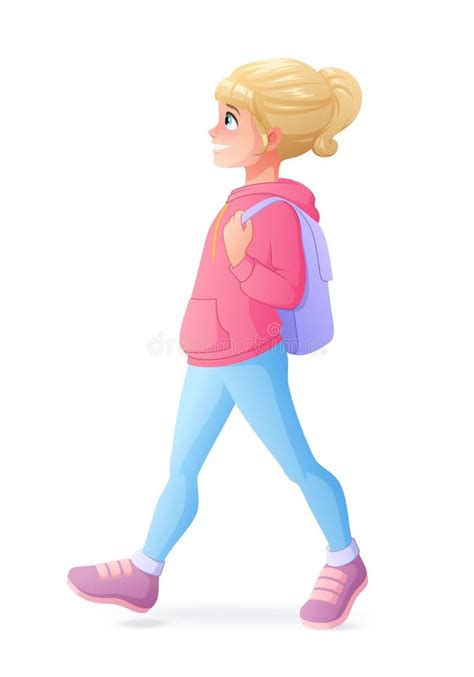 Young Girl Walking With Backpack Isolated Vector Illustration Stock Vector Illustration Of