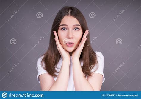 Portrait Of An Astonished Young Caucasian Girl Stock Image Image Of