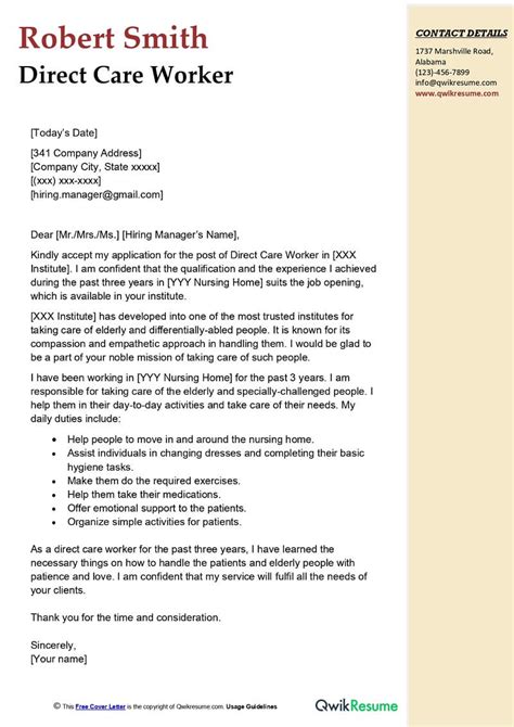 Direct Care Worker Cover Letter Examples Qwikresume