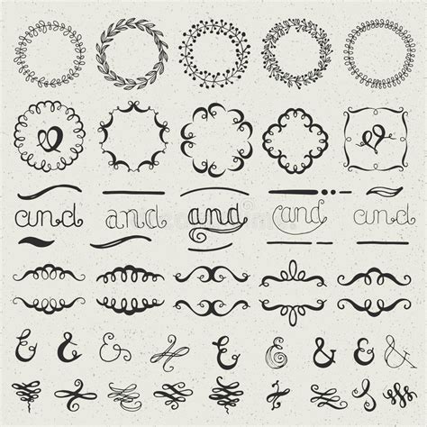 Hand Drawn Set Of Florals And Flourishes Stock Vector Illustration Of