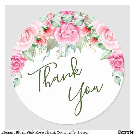 Elegant Blush Pink Rose Thank You Classic Round Sticker Thank You
