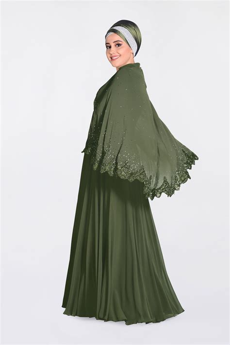 Stoned Guipure Detailed Chiffon Woman Hijab Evening Dress Alv Na