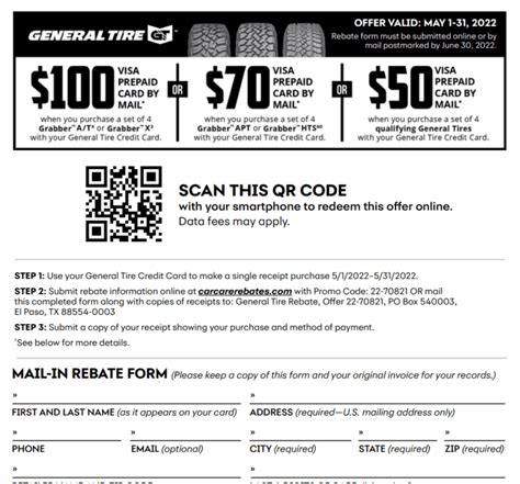 General Tire Mail In Rebate Form