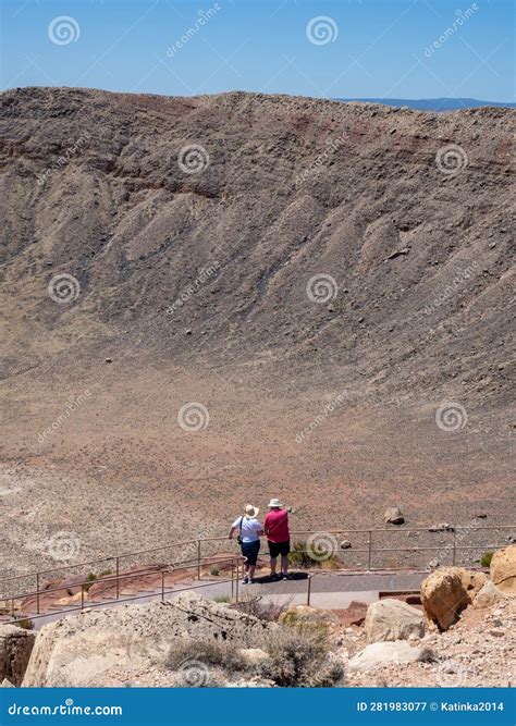 Visitors On The Rim Of Meteor Crater In Arizona Stock Image Image Of