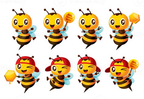 Free Cartoon Cute Happy Bee Character Set With Different Poses Cute
