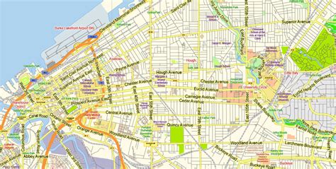 Cleveland Vector Map Ohio Low Detailed City Plan For Small Print Size Ai