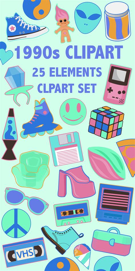 1990s Clipart Neon Colors 90s Toys Fashion And Etsy Clip Art