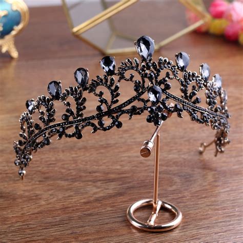 Black Crown Wedding Tiara Headband Rhinestones Bridal Hair Accessories