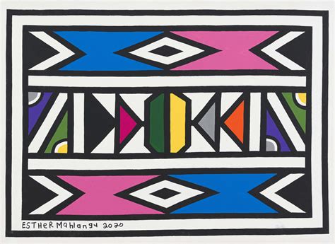 Untitled Ndebele In Pink And Blue By Esther Mahlangu Strauss And Co