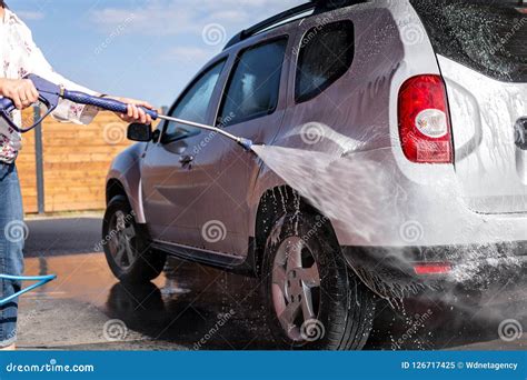 Woman Washes The Car Stock Image Image Of Girl Cleaner 126717425