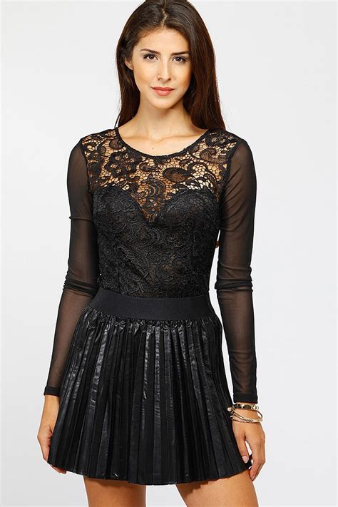 Long Sleeve Embroidered Lace And Mesh Bodysuit Cicihot