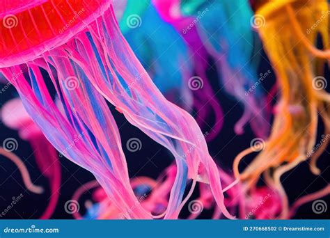 Glowing Poison Jellyfish Floating In Underwater Ocean Or Sea Exotic
