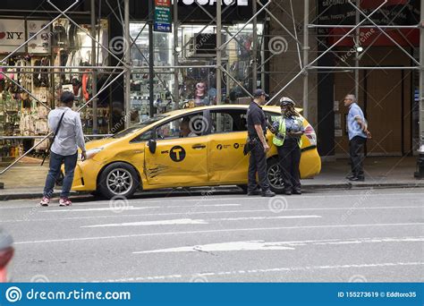 Fdny And Nypd Arrive After Taxi Accident In Nyc Editorial Stock Image