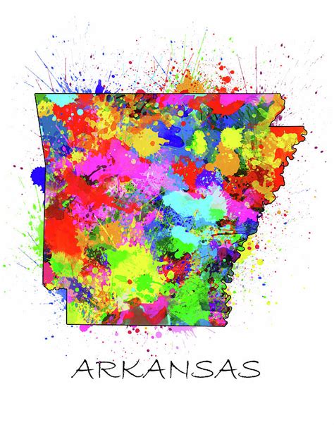 Arkansas Map Color Splatter Digital Art By Bekim M Fine Art America