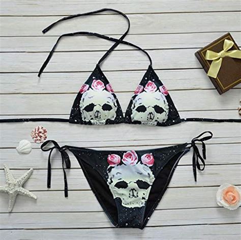Viasabikini Womens Skulls Push Up Padded Bra Swimsuit Bathing Bikini