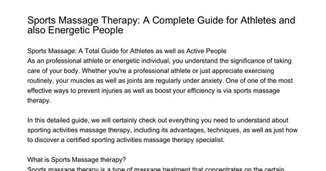 Sports Massage Therapy A Complete Guide For Athletes As Well As Energetic Individualsslonspdf