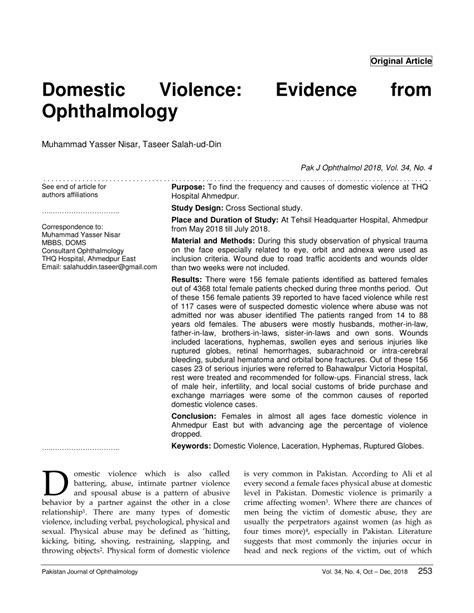 Pdf Domestic Violence Evidence From Ophthalmology