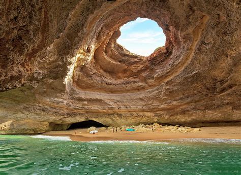 Portugal Faro Carvoeiro Algarve Benagil Inside The Grotto At
