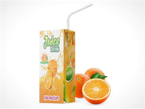 Juice Box Drink Container Package And Bendy Straw Psd Mockup Psd Mockups