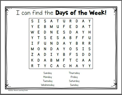 Days of the Week Worksheets - Mamas Learning Corner