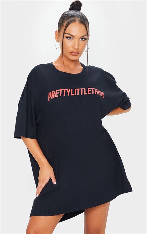 Prettylittlething Black Slogan Text T Shirt Dress Prettylittlething Usa