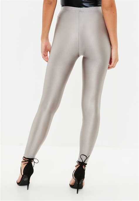 Lyst Missguided Grey Shiny Leggings In Gray