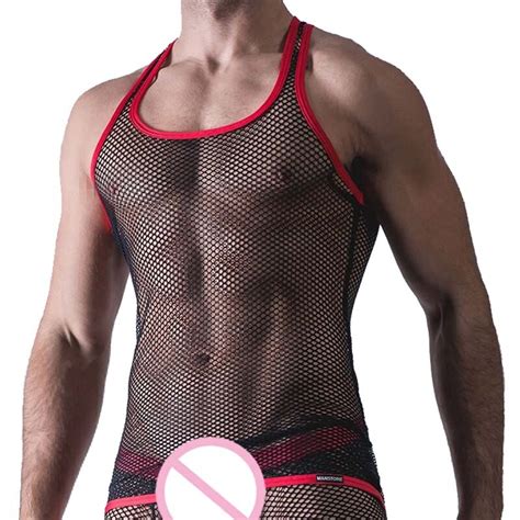 New Fashion Fishnet Mesh Tank Tops For Men Sexy Transparent Vest Male