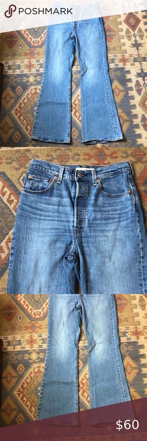 Levis Ribcage Flare Buttonfly Jeans Denim 70s Light Wash Bootcut High