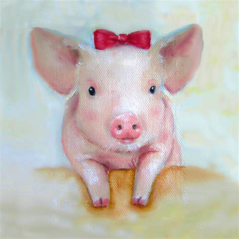 Pink Pig Nursery Art Canvas Print Painting By Junko Van Norman