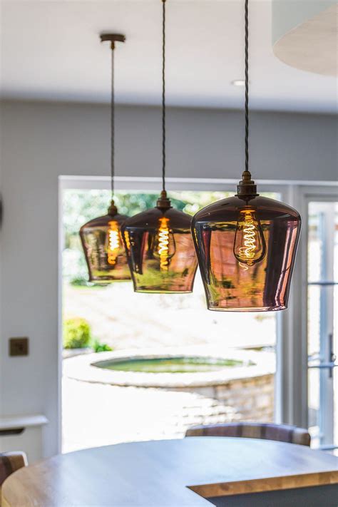 Aubergine Extra Large Traditional Glass Pendant Lights In A Kitchen