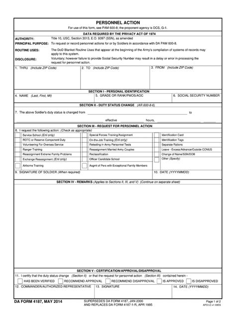 Da Form 4187 Printable Printable Forms Free Online