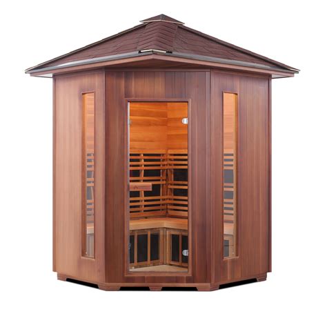 4 Person Corner Infrared Sauna Rustic Series Enlighten Saunas