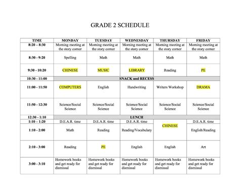 Mr Anderson 2nd Grade His 2012 2013 Class Schedule