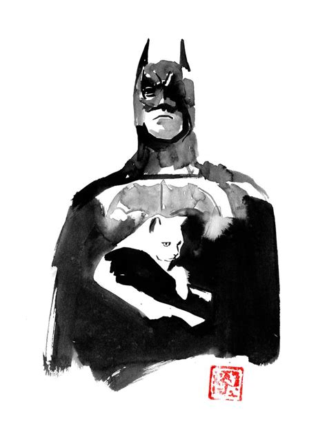 Batman Holding His Cat Drawing By Pechane Sumie Saatchi Art