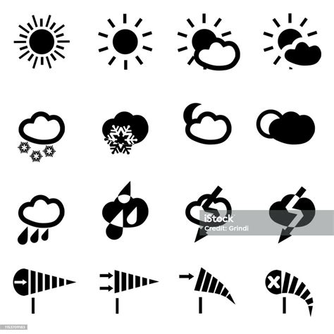 Kumpulan Ikon Cuaca Simbol Matahari Hujan Awanawan Bulan Hujan Angin Salju Dan Kondisi Meteo