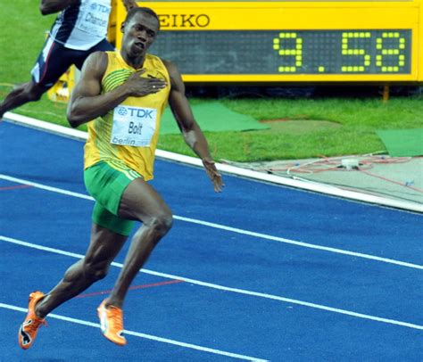 Bolt got a good start and pulled away early. Record breaking. EPA/Christophe Karaba