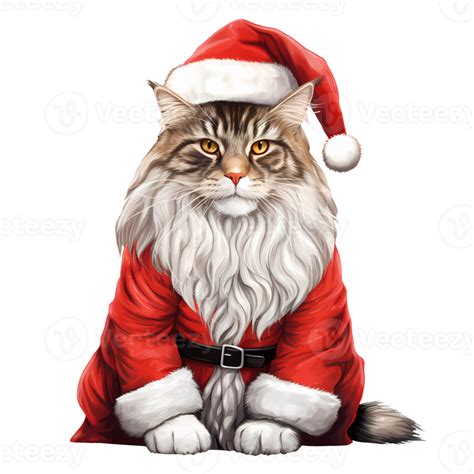Cute Maine Coon Cat Christmas Clipart Illustration Ai Generative