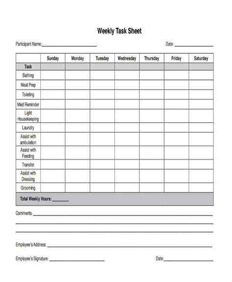 Printable Task List Sheet