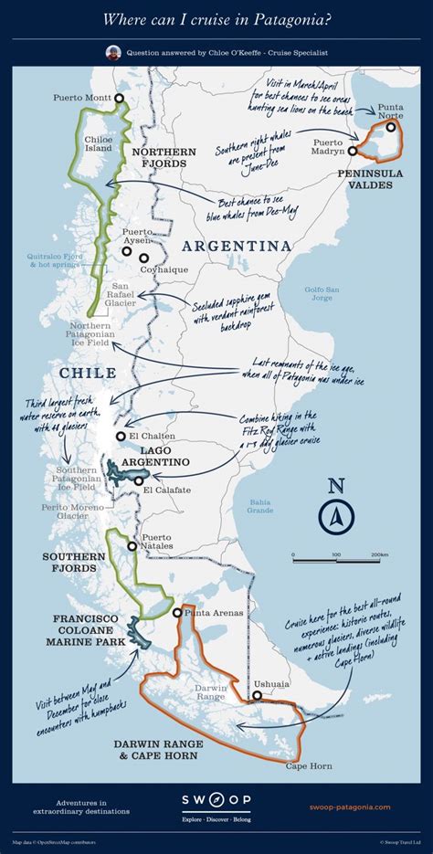Where can I crusie in Patagonia? Map | Patagonia travel, South america
