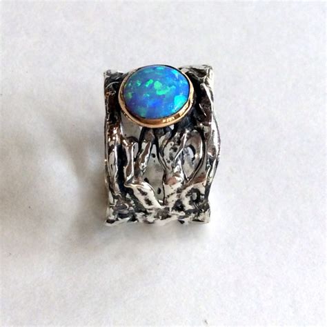 Blue Opal Ring Sterling Silver Gold Ring Gemstone Ring Etsy