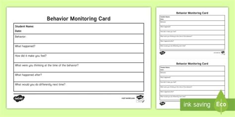 Behavior Monitoring Cards Teacher Made