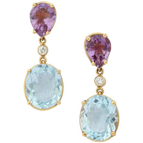 Charming Amethyst And Blue Topaz Drop Earrings For Sale At Stdibs