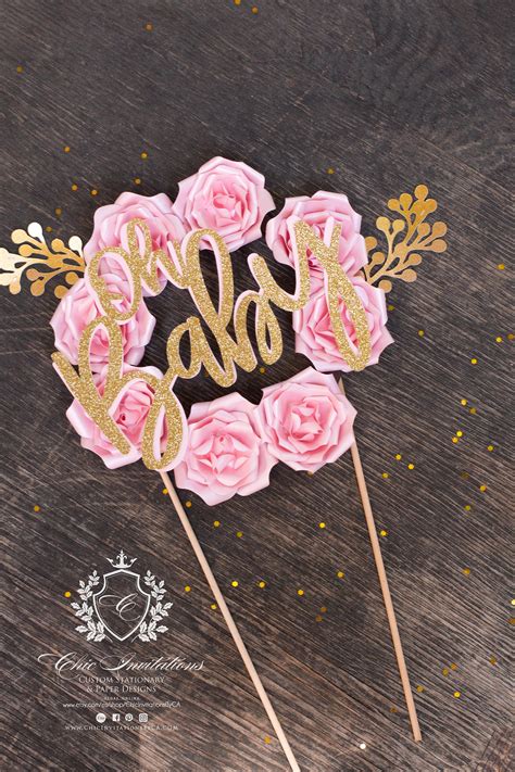 Oh baby cake topper, floral cake topper, rose cake topper, custom cake topper, f | Chic Invitations