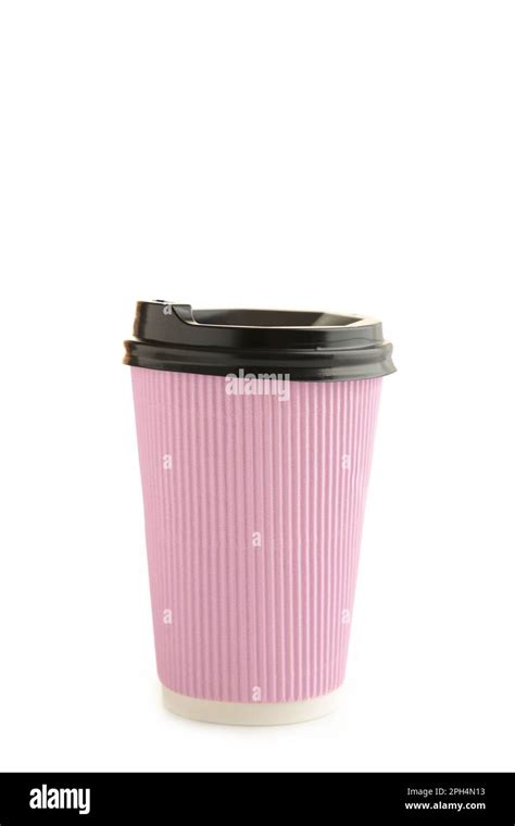 Lilac Paper Cup Of Coffee Isolated On White Background Cut Out Stock