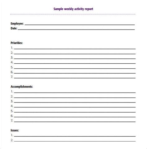 Weekly Activity Report Template 23 Free Word Excel Ppt Pdf Format