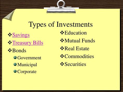 Ppt Types Of Investments Powerpoint Presentation Free Download Id