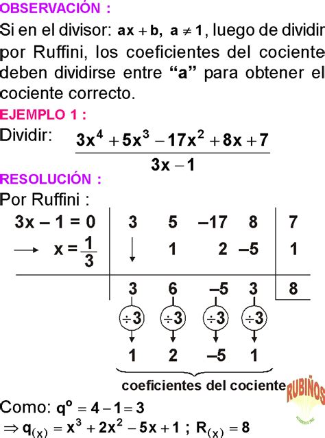 MÉTODO DE RUFFINI EJERCICIOS RESUELTOS DIVISIÓN DE POLINOMIOS PDF