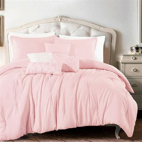 7 Piece Pinch Pleat Design Bed In A Bag Pink King Size Ultra Soft