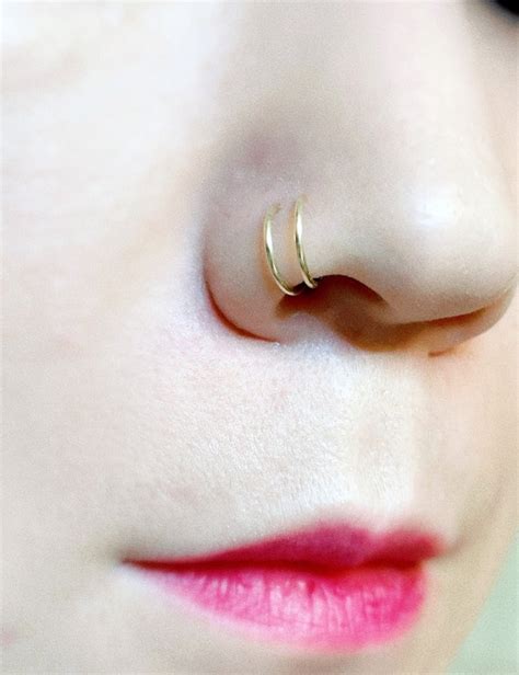 Nose Ring Double Nose Ring For Single Pierced Nose Hoops 14k Etsy